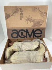 ACME Dingo Boots Women Size 8 M Taupe Leather Western Rodeo Vintage USA W/ Box