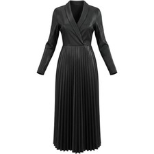 Maxi Dress Womens Medium Black Metallic Pleated Shawl Collar Made in Italy
