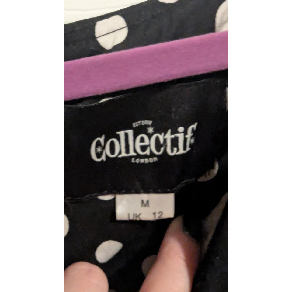 Vestido Columpio Collectif London Negro Lunares Cereza Rockabilly Años 50 Reino Unido 12 Mediano Foto 4 de 4