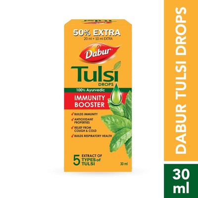 Dabur Tulsi Drops : Contains Extracts of 5 Rare Tulsi 30ml (20ml + 10ml Free)