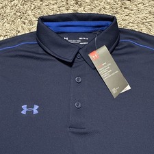 NEW Under Armour Heat Gear Athletic Polo Shirt Mens MEDIUM Navy Blue Loose Fit