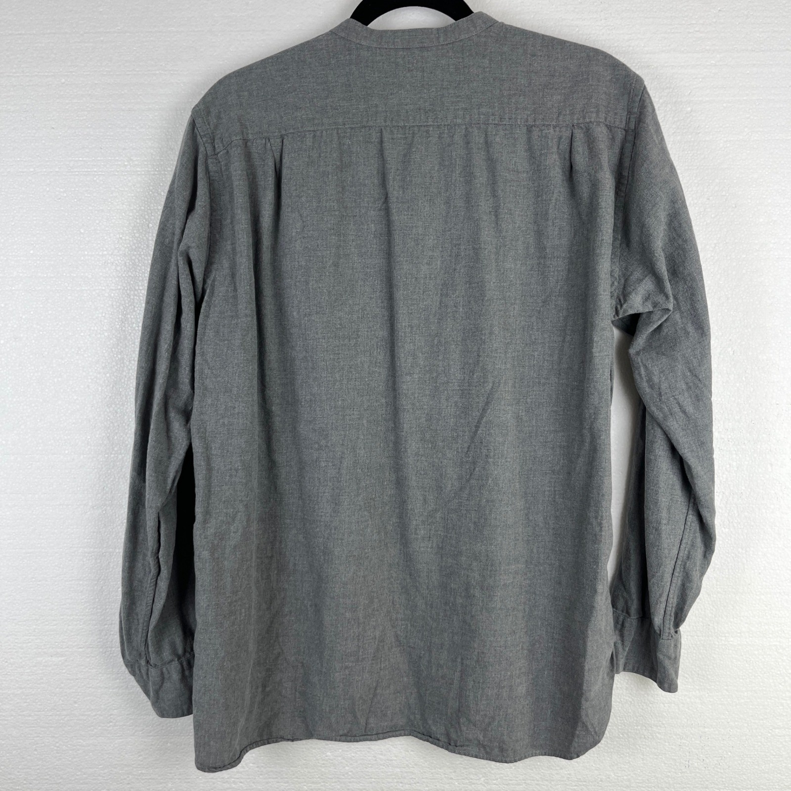 Uniqlo Band Collar Shirt Long Sleeve Button Up Mens Gray Size L Casual thumbnail 3