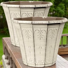 2Pc Round Plastic Grey Planter 30cm Vintage 9.5L Home Garden Plant Pot Cover