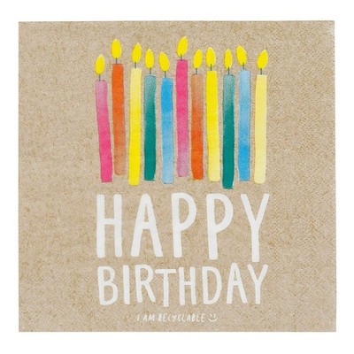 Kraft Birthday Party Paper Napkins ZERO PLASTIC ,33CM, 20PK