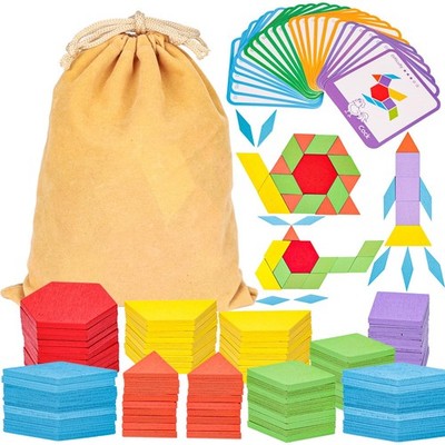 LovesTown 209 PCS Shapes Wooden Pattern Blocks for Kids,Geometric with Activi...