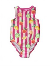 NWOT : Cat & Jack Baby 18M Pink and White Striped Fruit Print One Piece Swimsuit