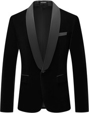 Mens Velvet Blazer Slim Fit Tuxedo Suits Jacket Shawl Collar Solid Jacket Weddi