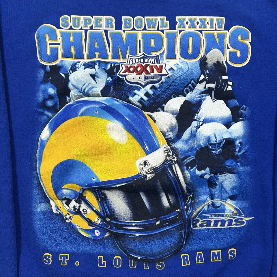 Moletom vintage St. Louis Rams Super Bowl Champions gola redonda tamanho grande NFL - Imagem 2 de 4