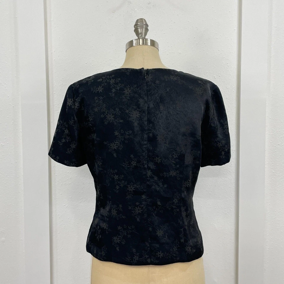 Donna Ricco 纽约衬衫女式黑色上衣 10 码方领晚礼服 — 第 3/4 张图片