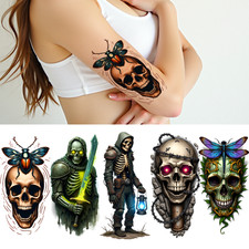 3pcs Temporary Tattoo Waterproof Long-lasting Body Stickers Flaming Skull