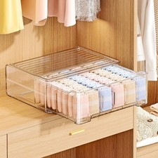 Underwear Drawer Organizer with Dividers, 24 Cell Stackable Sock Organizer fo...