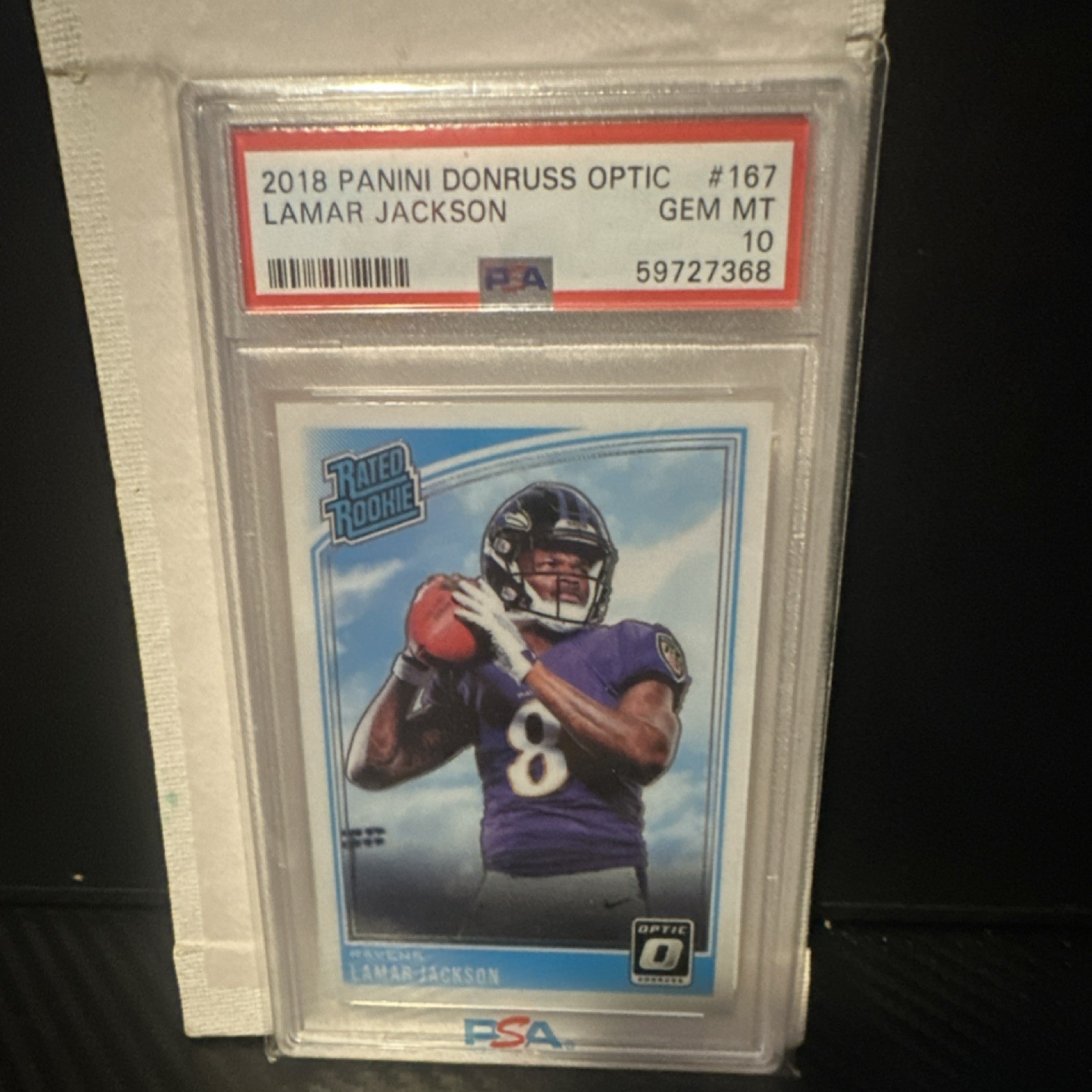 2018 Panini Donruss Optic Rated Rookie #167 Lamar Jackson PSA 10 Ravens Base