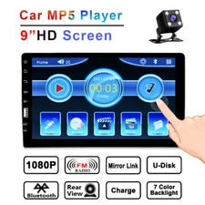 Single 1 Din 9" Car Stereo Radio MP5 Player FM USB Touch Screen BT Mic + Camera
