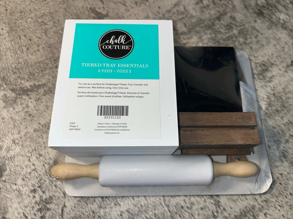 Nuevo CHALK COUTURE 6 Piezas Bandeja en Niveles Esenciales Madera Superficie Artesanal Decoración Foto 3 de 3