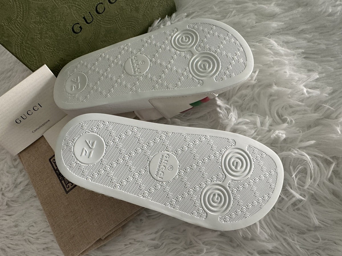 Authentic GUCCI Kids Original Gucci White Logo Slides Shoes Sz 27