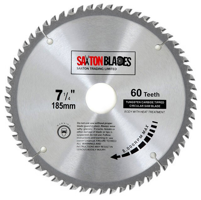 Saxton TCT Circular Saw Blade 185mm x 60T for Bosch Makita Dewalt fits 190mm