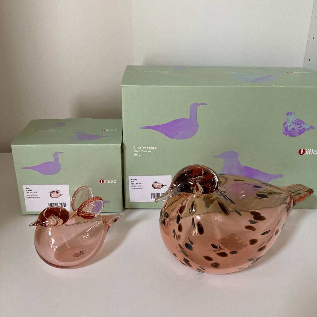 工芸品  bird oiva toikka mother and baby Iittala Birds by Toikka Mother & Baby Salmon Pink Oiva