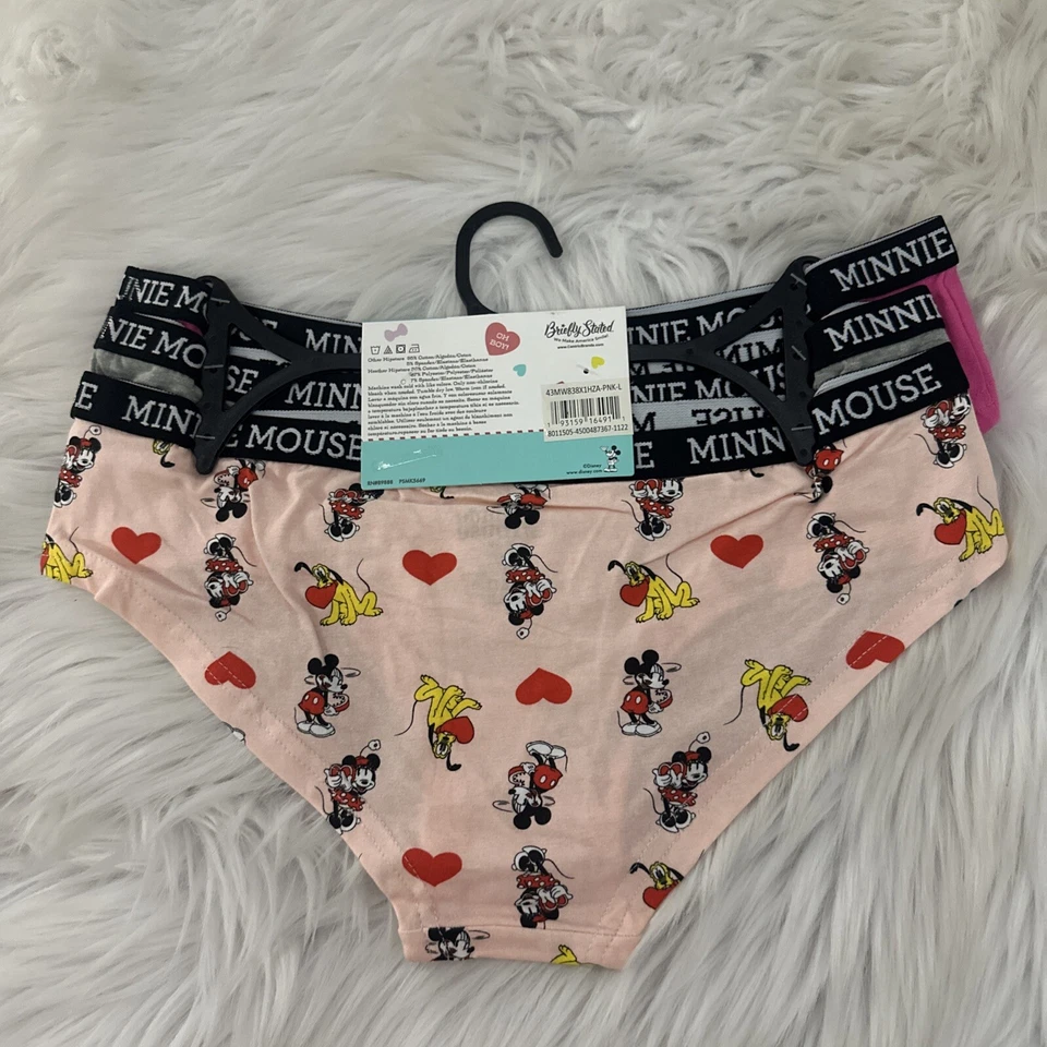 Disney Mickey Minnie paquete de tres ropa interior hipster grande nuevo con etiquetas rosa San Valentín Foto 4 de 4