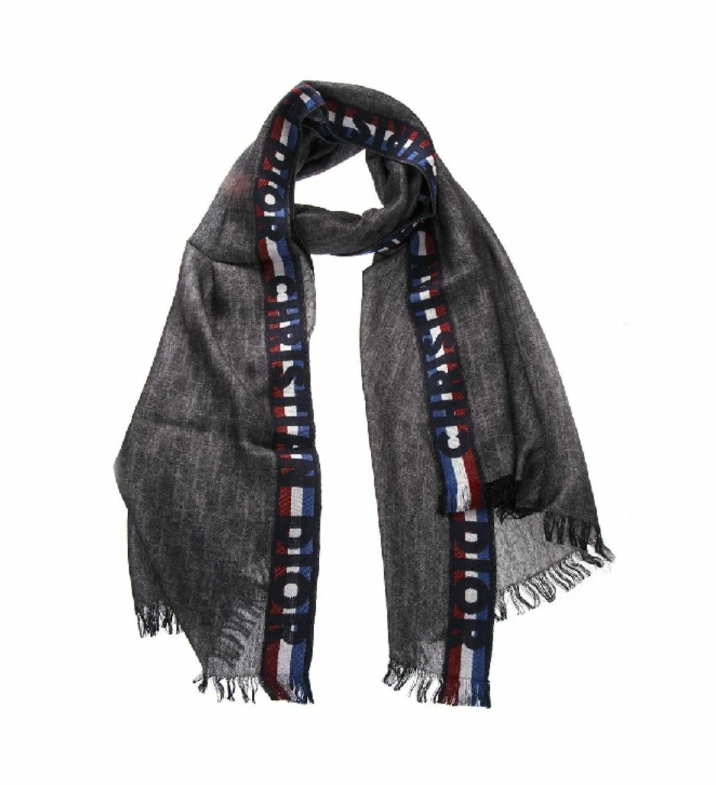 Écharpe mélange laine soie cachemire gris Christian Dior 