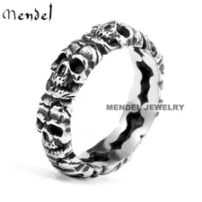 MENDEL Mens Womens Stainless Steel Gothic Skull Engagement Band Ring Size 6-14