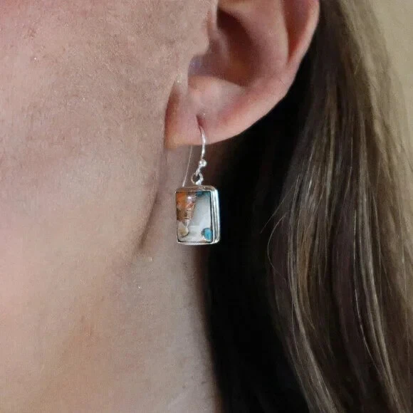 Новые без ценников серьги из натуральной устричной бирюзы 13,3 карата оценка включена - Изображение 3 из 4