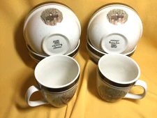 Cabelas Folkcraft Stoneware Whitetail Buck 4 Cereal/Soup Bowls 6”+ 2 Mugs
