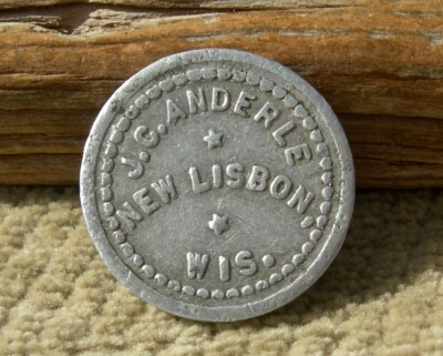 antique 1893-1918 NEW LISBON, WISCONSIN WI (JUNEAU CO) ''JC ANDERLE'' TRADE TOKEN