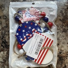4th of July DangleGarland Wooden Beads USA Flag Hearts Red White Blue Patriotic