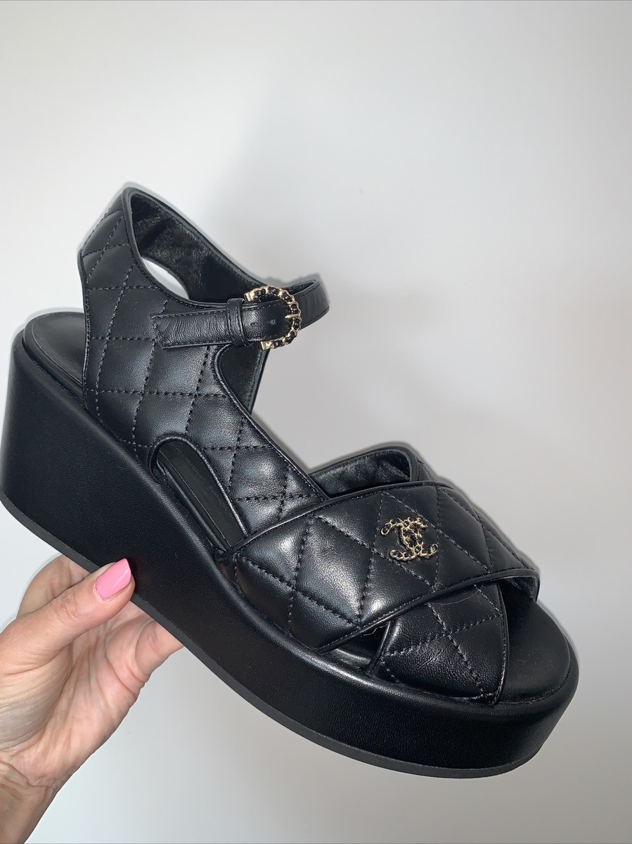 NEW Chanel Wedge Sandals Shoes Platform 40 Summer 23 Black NEW Chanel Wedge Sandals Shoes Platform 40 Summer 23 Black