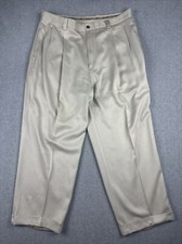 Tommy Bahama Pants Mens 38 36x27 Beige 100 Silk Vintage Wide Leg Cuffed Pleated