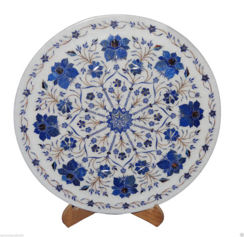 Marble Plate Inlay Work lapis Stone Pietra Dura Handmade Home Decor - 第 1/4 張圖片