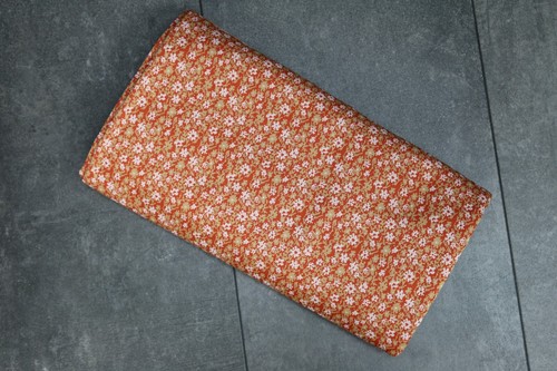 Vintage Double Knit Stoff Material Strick Orange Ditsy Floral Pixel Retro Rost - Bild 3 von 8