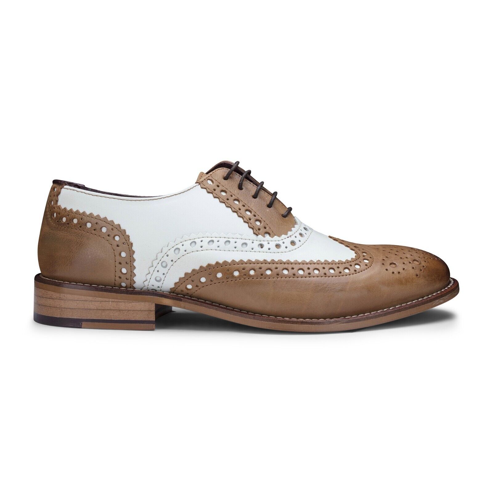 Mens Tan White Gatsby Oxford Leather 