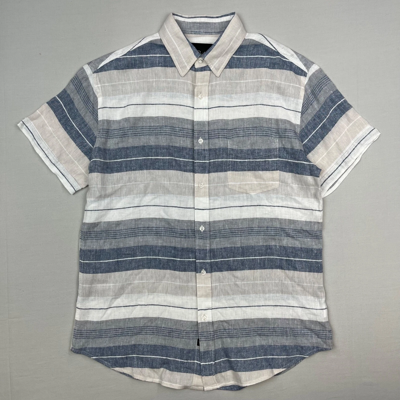 Rails Carson Shirt Mens Medium Linen Short Sleeve Striped Button Front Natural