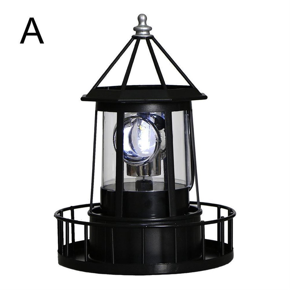 Solar Powered LED Rotating Lighthouse Night Light Outdoor Home Garden ...