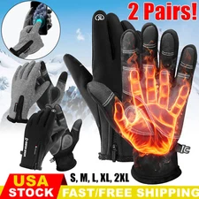 2 Pair Mens ＆ Womens Winter Warm Gloves Thermal Waterproof Windproof Ski Gloves