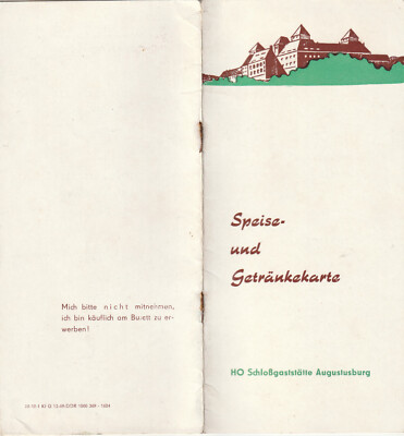 DDR Augustusburg Speisekarte HO Schloßgaststätte Augustusburg