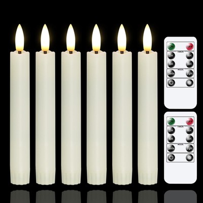 Battery Operated Flameless Taper Candles with Two Remote Timer 6.4'' LED 3D-Wi...
