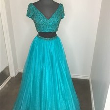 Sherri Hill 51039 Jade Shimmering Crop Top Ball Gown Dress sz 12