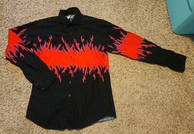 BROOKS DUNN WESTERN FLAMES SHIRT BUTTON FRONT PANHANDLE SLIM SZ 15 1/2 X  34