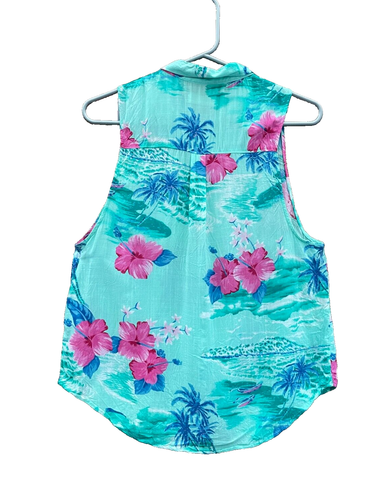 Hollister Damen Blau Mix Print Ärmellos Sommer Top Bluse Shirt Gr. M - Bild 4 von 7