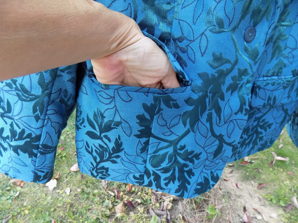 Винтажный FAB диалог sz 10 стильный блейзер куртка вышитый радужный цветочный бирюзовый - Изображение 4 из 4