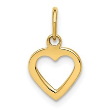 14k Yellow Gold Children's Solid Heart Charm Kids Pendant 15mm x 8mm