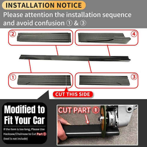 FOR ACURA TSX 2010-2014 Carbon Fiber Side Skirt Extension Splitter Spoiler Lip