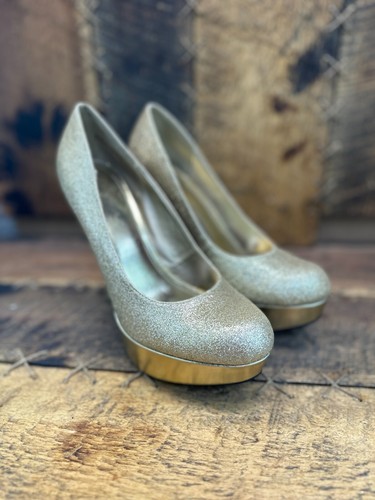 Womens Bamboo Gold GLITTER Platform Pumps HIGH HEEL SHOES size 9 - Picture 2 of 6