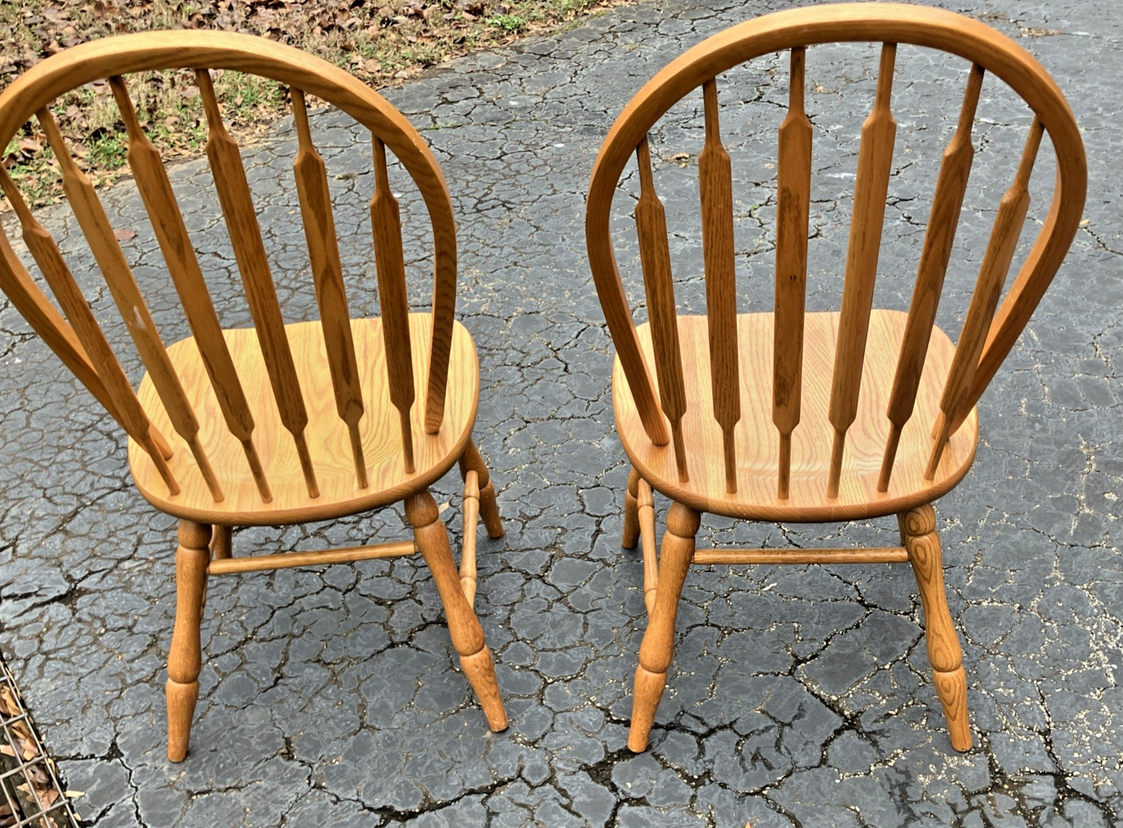 Vintage Tell City Oak Dining Room Set of Two Chairs Windsor Spindle Back
