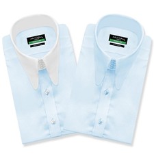 Men's Vintage Revival High Collar Shirt Long Round Pointed Sky Blue Summer Dress