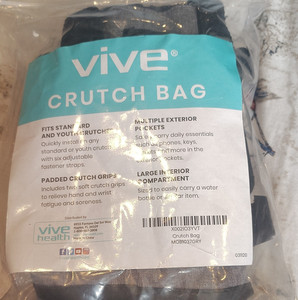 Vive Crutch Bag Black w/ Padded Crutch Grips, Adjustable Straps, HSK-1968