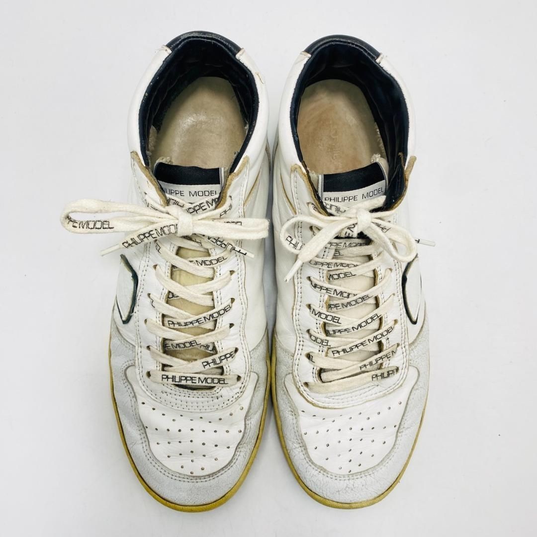 Philippe Model Dunking High-Top Sneakers White Leather 42 US Men Rare Vintage image 2