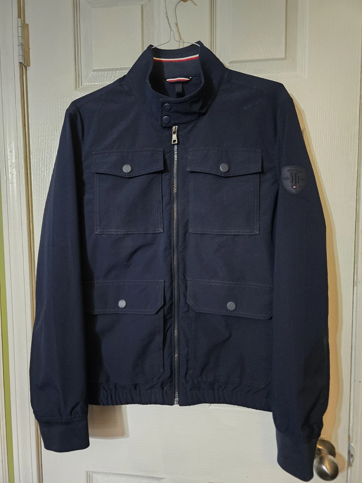 Tommy Hilfiger Lightweight Navy Blue Cargo Mock Neck Performance Jacket